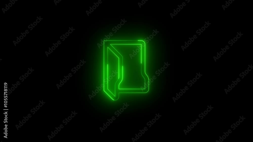 Neon tree folder open icon glowing black background animation
