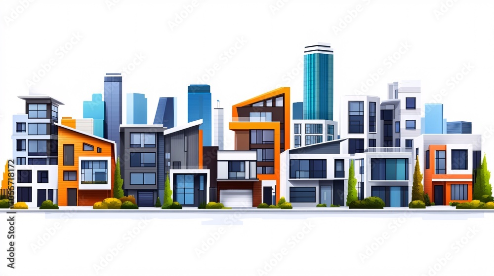 Dynamic City Skyline Illustration of Modern Housing