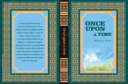 147-41-Open book with once upon a time cover and beginning of story on first page, showing concept of storytelling