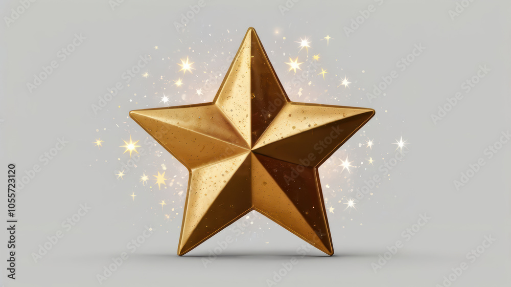 Golden star symbol with sparkling effects on neutral background, representing achievement and excellence. This striking design captures attention and evokes sense of celebration Golden star symbol with sparkling effects on neutral background, representing achievement and excellence. This striking design captures attention and evokes sense of celebration
