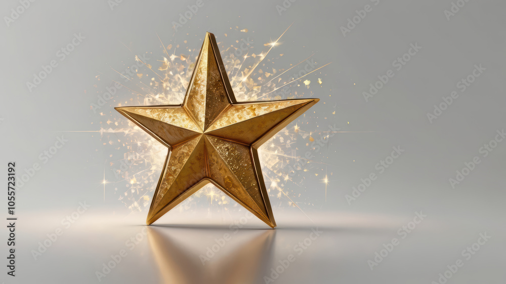Golden star symbol with sparkling effects on light background, representing achievement and celebration Golden star symbol with sparkling effects on light background, representing achievement and celebration