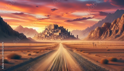 Fototapeta Naklejka Na Ścianę i Meble -  Majestic Desert Fortress at Golden Hour
