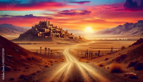 Fototapeta Naklejka Na Ścianę i Meble -  Majestic Desert Fortress at Golden Hour
