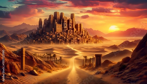 Fototapeta Naklejka Na Ścianę i Meble -  Majestic Desert Fortress at Golden Hour
