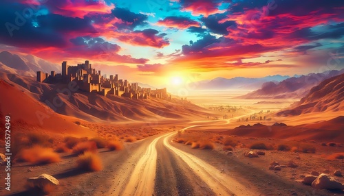 Fototapeta Naklejka Na Ścianę i Meble -  Majestic Desert Fortress at Golden Hour
