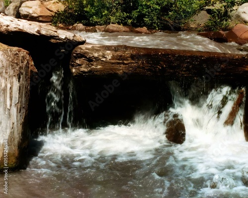 Refreshing Waterfall Cascading Through Vibrant Spring Landscape photo