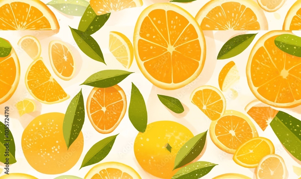 Fresh Citrus Fruits and Green Leaves Background Design
