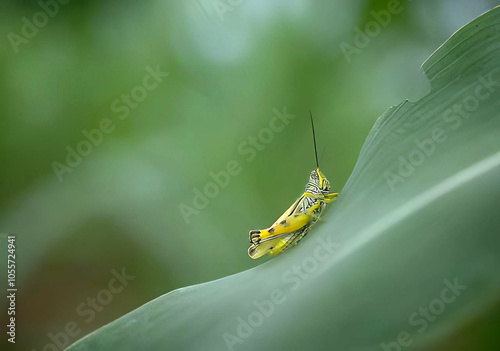 Close-Up of a Bee on a Plant with Water Droplets photo