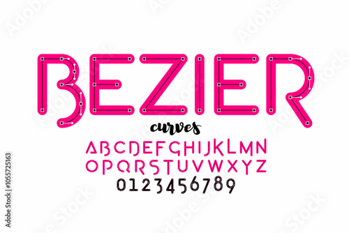 Bezier curves. Vector format style font design, alphabet letters and numbers vector illustration