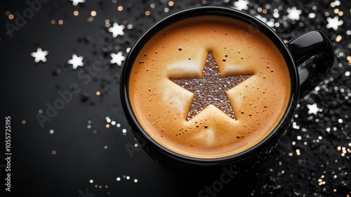 Coffee with Star Foam Art and Glitter Decorations photo