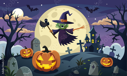 Download Halloween Night Vector Illustration  . This Design Concept Isolated Premium Vector. 