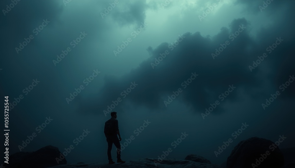 Fototapeta premium Silhouetted figure against a stormy sky