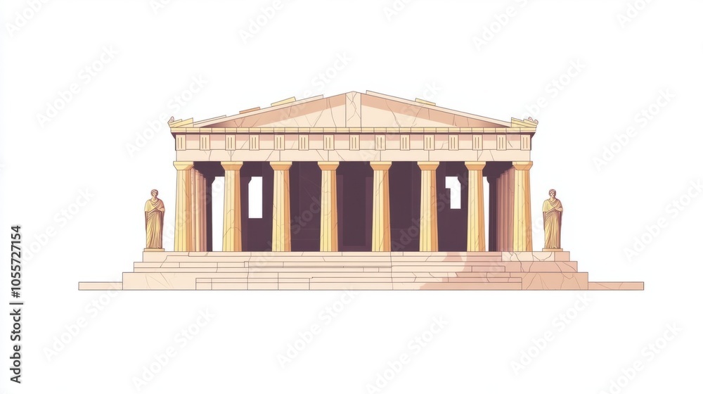 Fototapeta premium Iconic Acropolis in Athens illustrated with marble textures, symbolizing ancient Greek history, isolated on white
