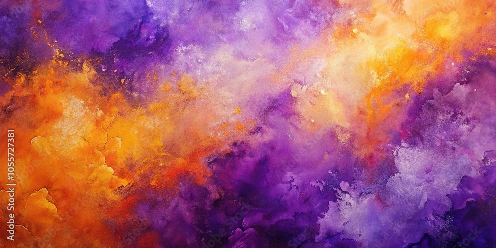 High angle abstract painting of purple and orange colors High angle abstract painting of purple and orange colors