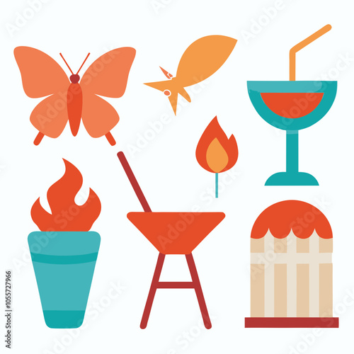 Summer icons cartoon vector illustration