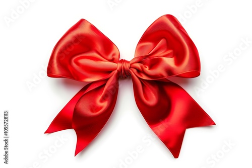 Red ribbon bow design isolated on white background.