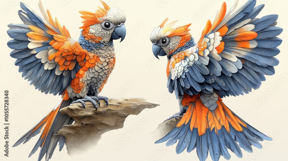 Fototapeta premium Intricate steampunk parrot design for coloring book enthusiasts