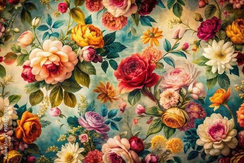 Artistic Floral Pattern Combining Modern and Vintage Elements in Long Exposure Photography for Unique Decor