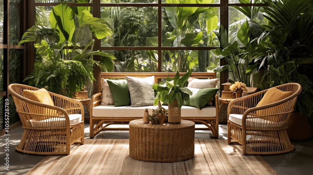 Cozy Tropical Living Room with Natural Decor Cozy Tropical Living Room with Natural Decor