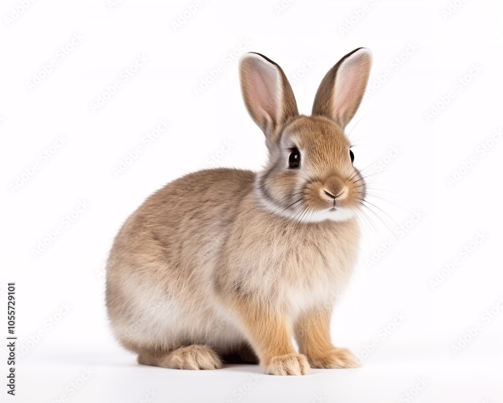 Cute Brown Rabbit Sitting on White Background Cute Brown Rabbit Sitting on White Background
