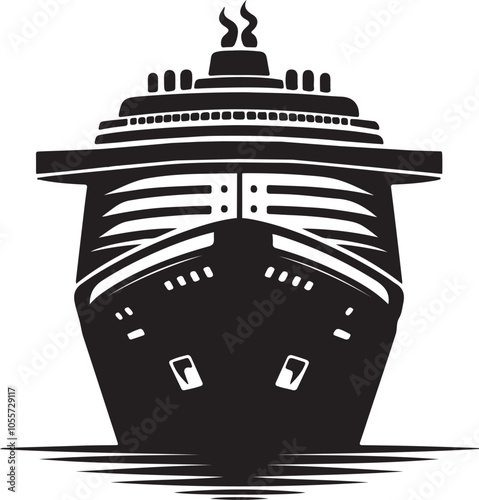 silhouette of cruise ship front view vector art illustration