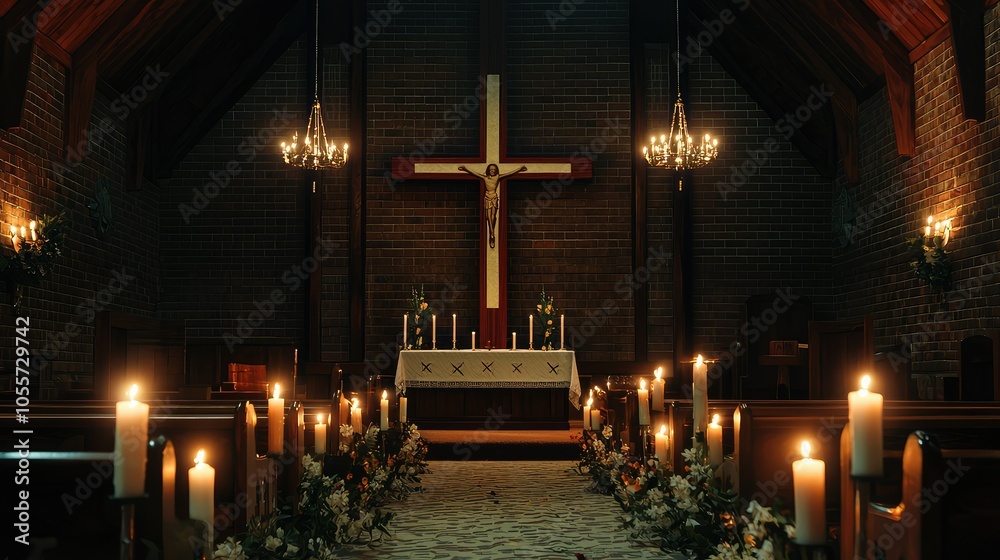 Elegant Sanctuary with Cross and Candles