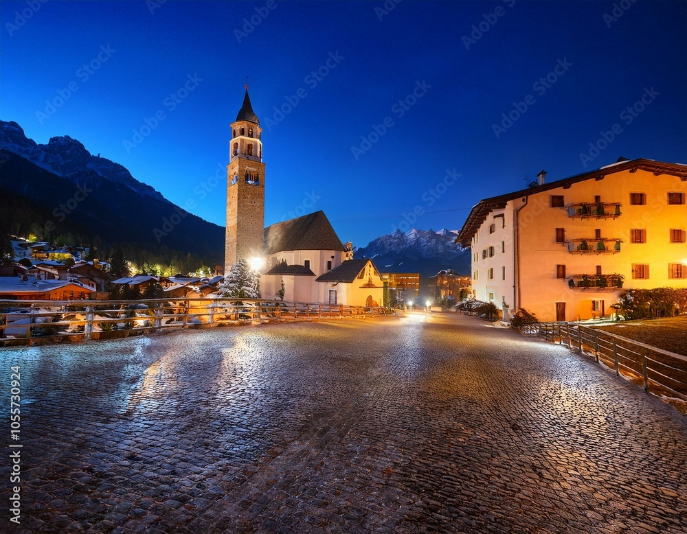Fototapeta premium Stunning aerial cityscape of Lecco town on spring evening. Picturesque waterfront of Lecco town located between famous Lake Como and scenic Bergamo Alps mountains. Vacation destination in Italy.