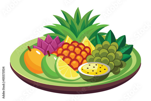 Pineapple Passion Platter fruit salad vector art illustration, isolated on white background.