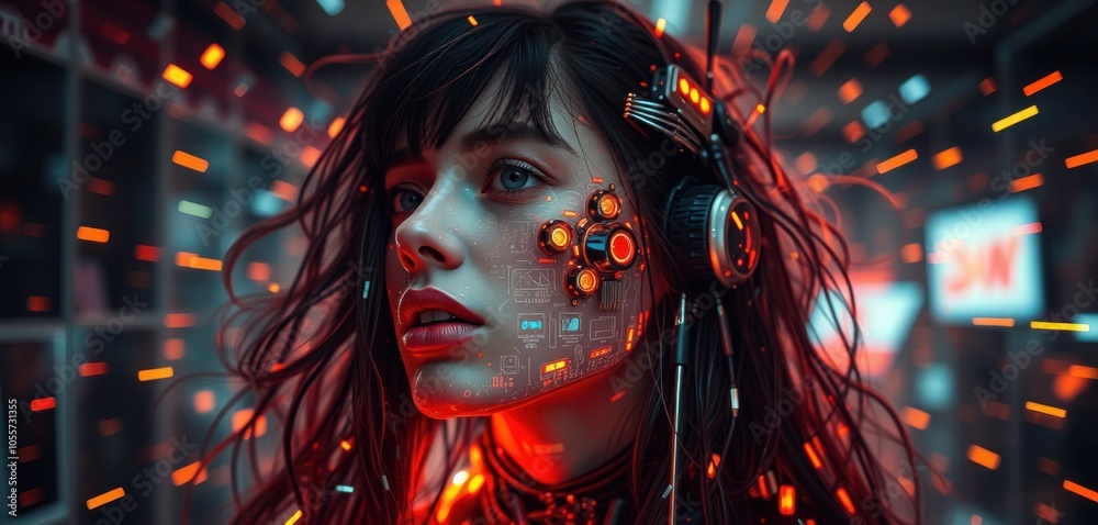 Futuristic cybernetic portrait of a woman with high-tech elements Futuristic cybernetic portrait of a woman with high-tech elements