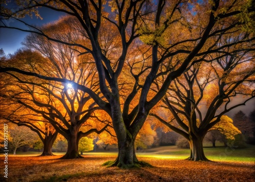 Autumn Trees Without Leaves - A Candid Capture of Black Trunk and Branches in Nature's Transition