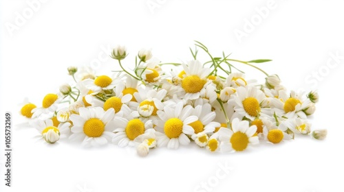 Chamomile flower with flavonoid structure overlay, symbolizing relaxation and calm, isolated on white