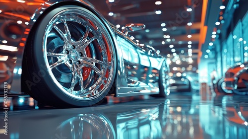 Modern Artistic Representation of Wheels in a Luxury Setting