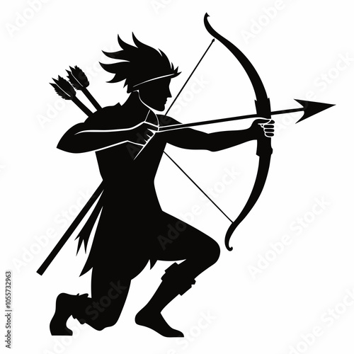 Bowhunter silhouette vector illustration on white background