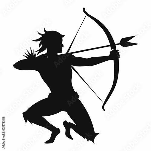 Bowhunter silhouette vector illustration on white background