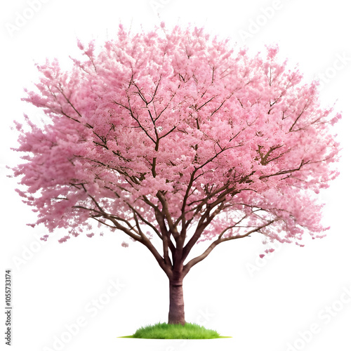 Blooming cherry blossom tree on transparent background