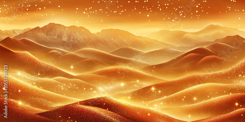 3D rendered golden mountain in dessert landscape wealth concept metallic texture curve with shimmering glossy glow line lights abstract luxury fashion technology wallpaper on black background