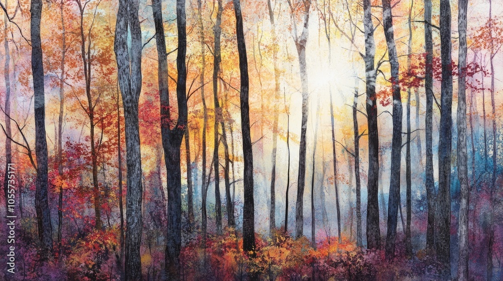 Obraz premium Vibrant Autumn Forest with Colorful Trees