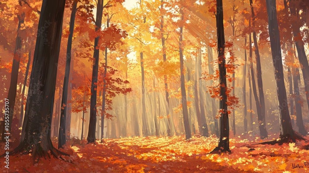 Fototapeta premium Vibrant Autumn Forest with Golden Leaves