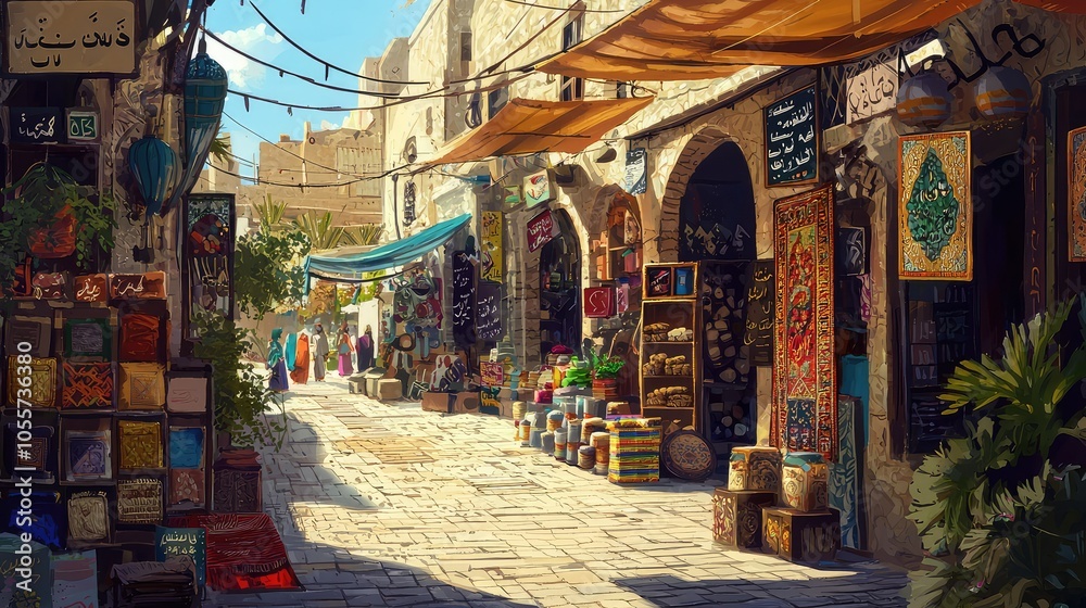 Obraz premium Vibrant Palestinian Marketplace on a Sunny Day