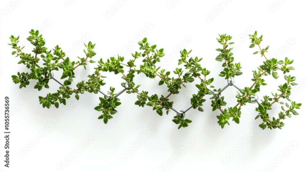 Thyme with thymol molecular structure, symbolizing natural antimicrobial benefits, isolated on white Thyme with thymol molecular structure, symbolizing natural antimicrobial benefits, isolated on white
