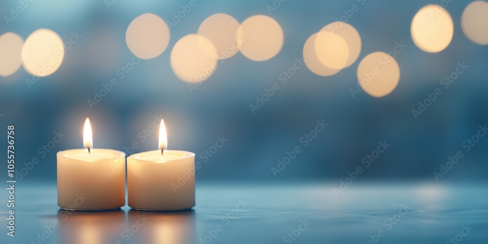 Two candles burning brightly, serene bokeh backdrop Two candles burning brightly, serene bokeh backdrop