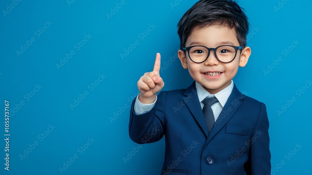 Smiling Boy in Suit Pointing Up - Success and Dreams Smiling Boy in Suit Pointing Up - Success and Dreams