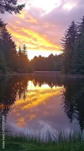 Serene Lake Scene with Tranquil Pine Surroundings