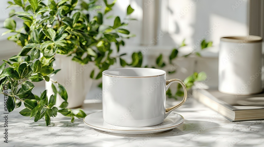 Elegant Plain Coffee Cup Mockup in Bright Setting Elegant Plain Coffee Cup Mockup in Bright Setting