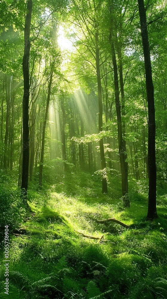 Obraz premium Sun Rays in Tranquil Forest Scene