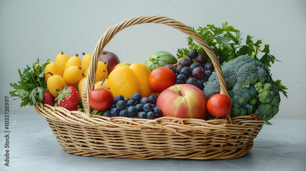 A basket of fruits and vegetables, Agriculture and food security. A basket of fruits and vegetables, Agriculture and food security.