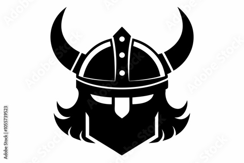Viking Horned Helmet Silhouette, Ancient Viking Helmet Warrior Vector illustration