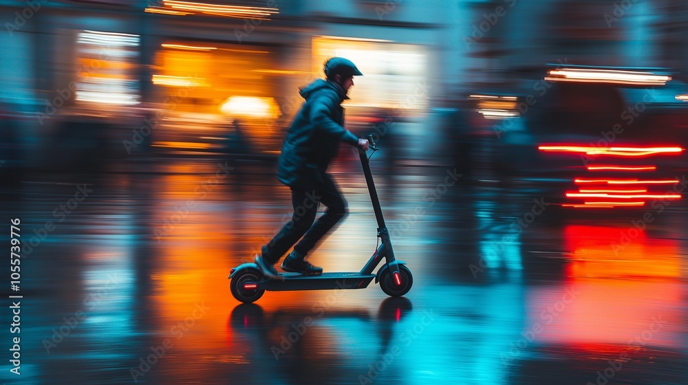 Obraz premium Young person riding an electric scooter
