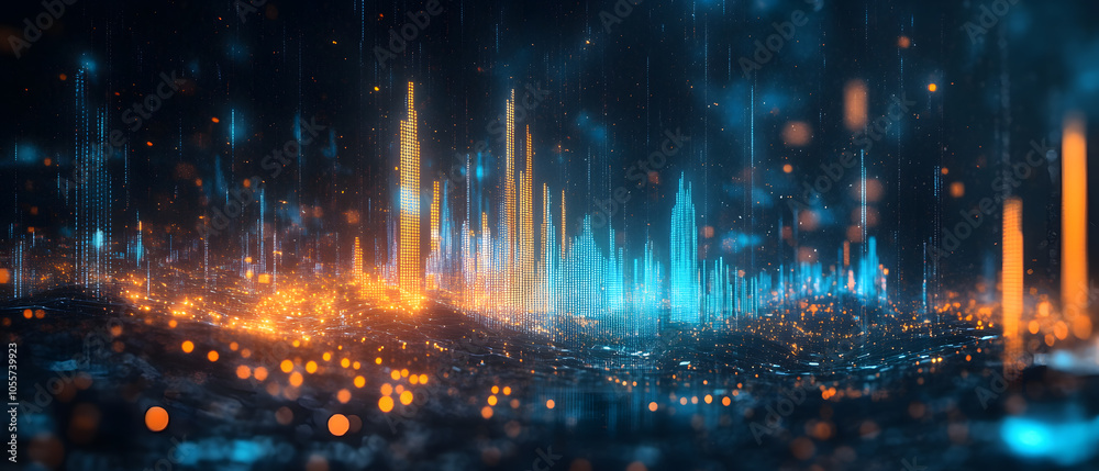 Fototapeta premium Futuristic Business & Stock Investment Visuals: High-Tech, Neon-Lit Financial Concepts with Modern Urban Backdrops