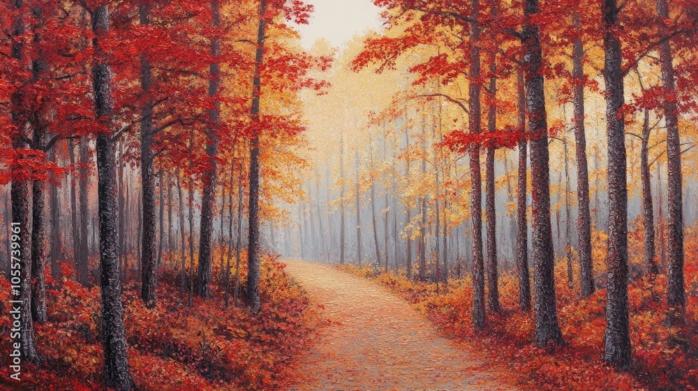 Fototapeta premium Vibrant Autumn Path Through a Colorful Forest